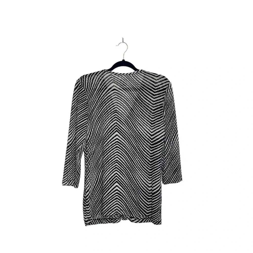 Chico’s Cardigan Black & White Striped Button Thin Semi-sheer 0 Small Women’s